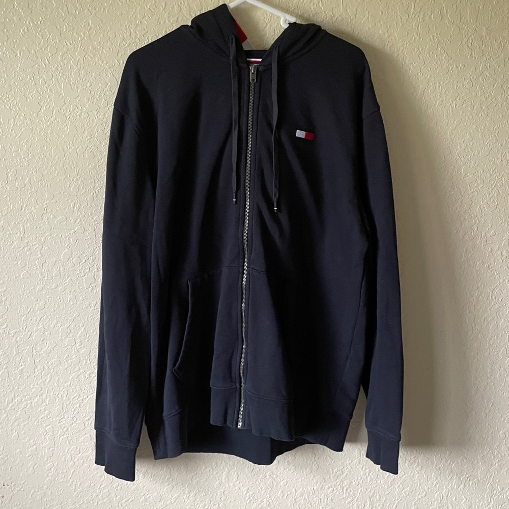 Tommy Hilfiger navy Blue Full Zip-Up Hoodie . Outdoor cotton 90s style